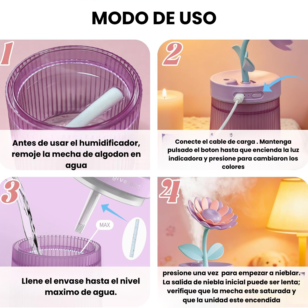 🌹 RoseMist – Humidificador de Rosa con Luz Relajante